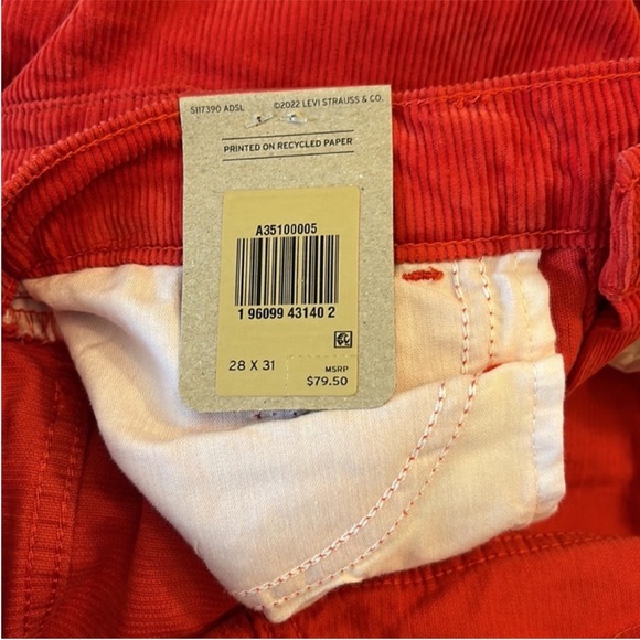 Levi’s 28 x 31 Corduroys Jeans ‘94 Baggy Valiant Poppy Corduroy straight leg NWT - Picture 9 of 9